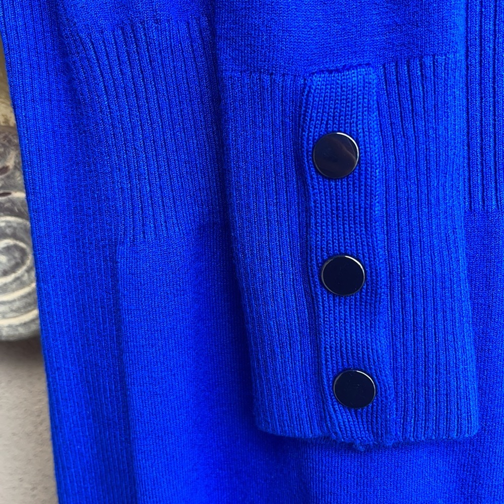 Cache Xs Turtleneck Top Blue Knit Button Sleeve - image 3